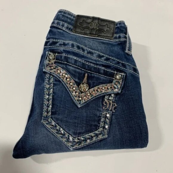 Miss Me Women's Blue Embellished Sequins Mid Rise Jeans 25x30 0419 Women’s Jeans - Picture 11 of 12